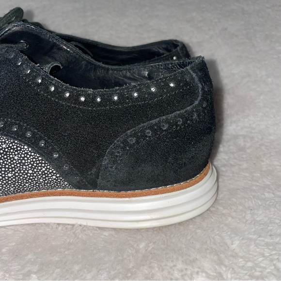 Cole Haan Lunargrand Oxford Suede Black White Wingtip Women's US 7.5B - Picture 2 of 9
